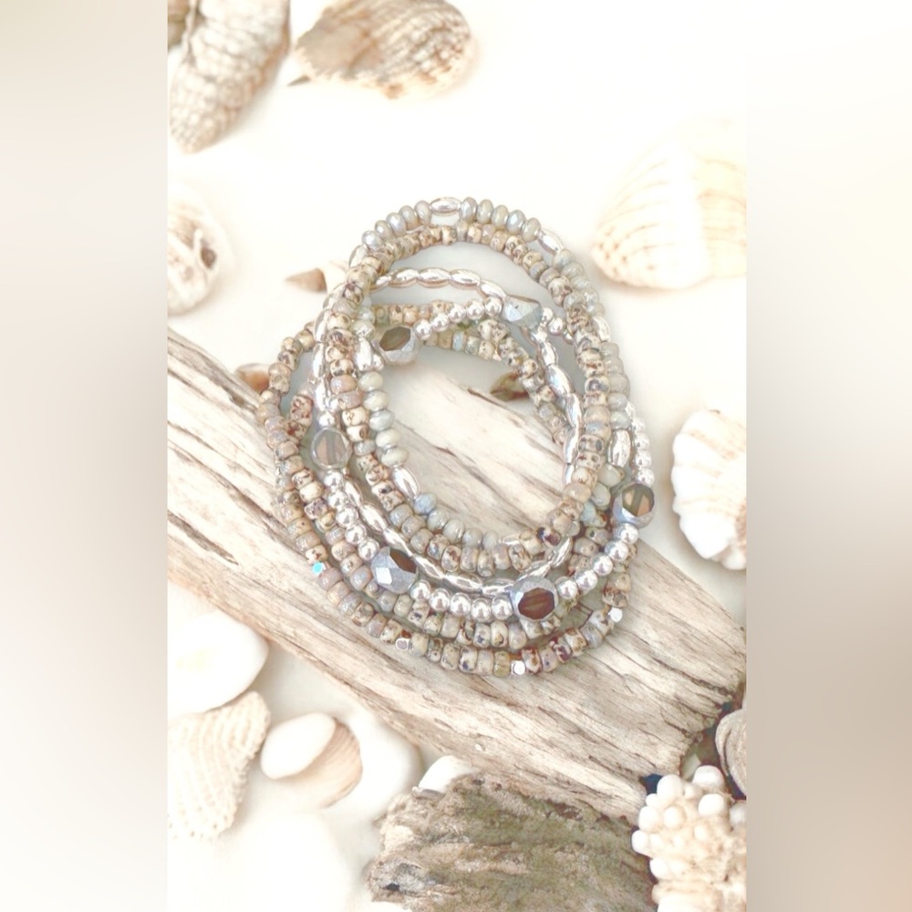 Silver Shore Stack (6 Bracelets) + Turtle Oyster … - image 2